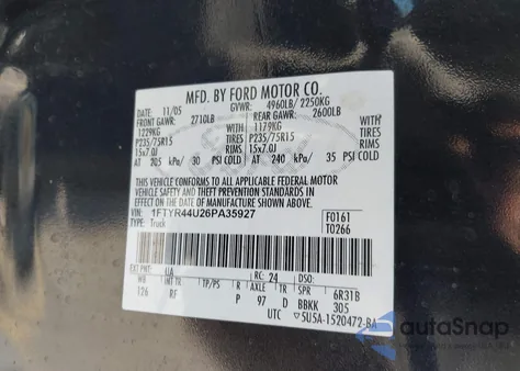 2006 Ford Ranger Sport/Stx/Xlt from USA, damaged, VIN 1FTYR44U26PA35927